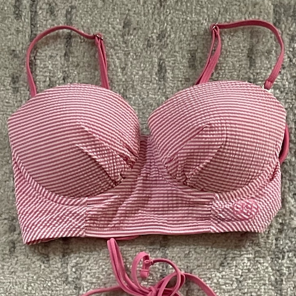 Lauren James Pink & White Striped Longline Bikini Top